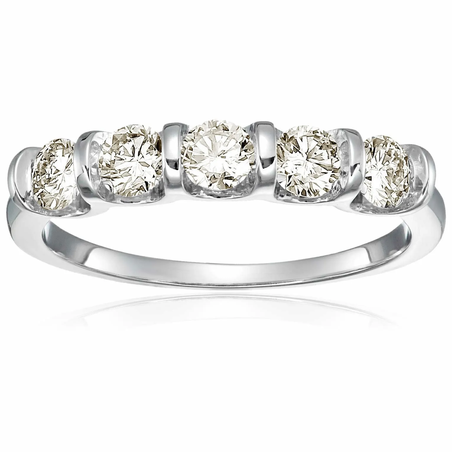 1 cttw 5 Stone Champagne Diamond Ring 14K White Gold Engagement Channel Set