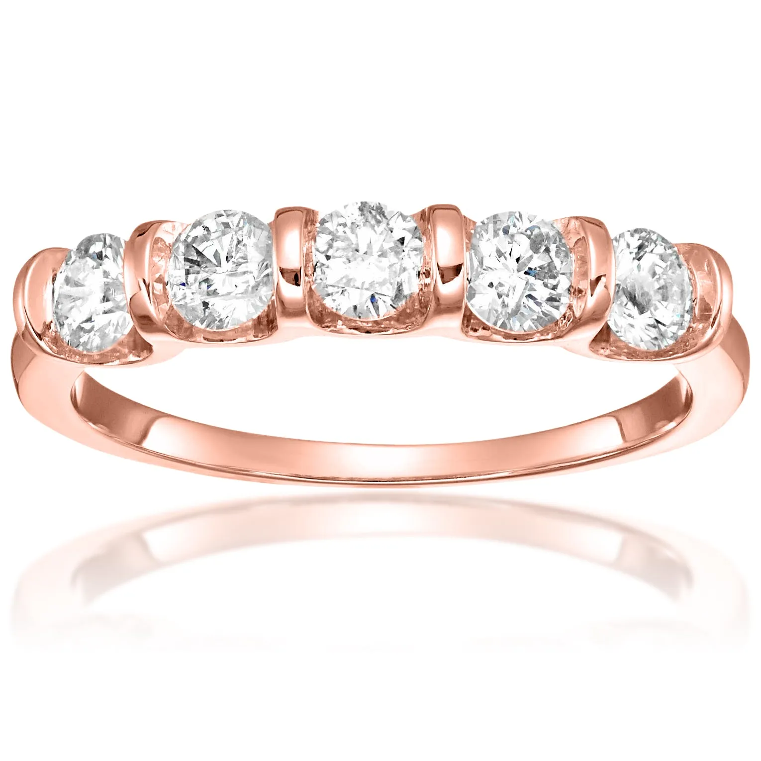 1 cttw 5 Stone Champagne Diamond Ring 14K White Gold Engagement Channel Set