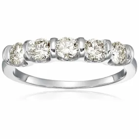 1 cttw 5 Stone Champagne Diamond Ring 14K White Gold Engagement Channel Set