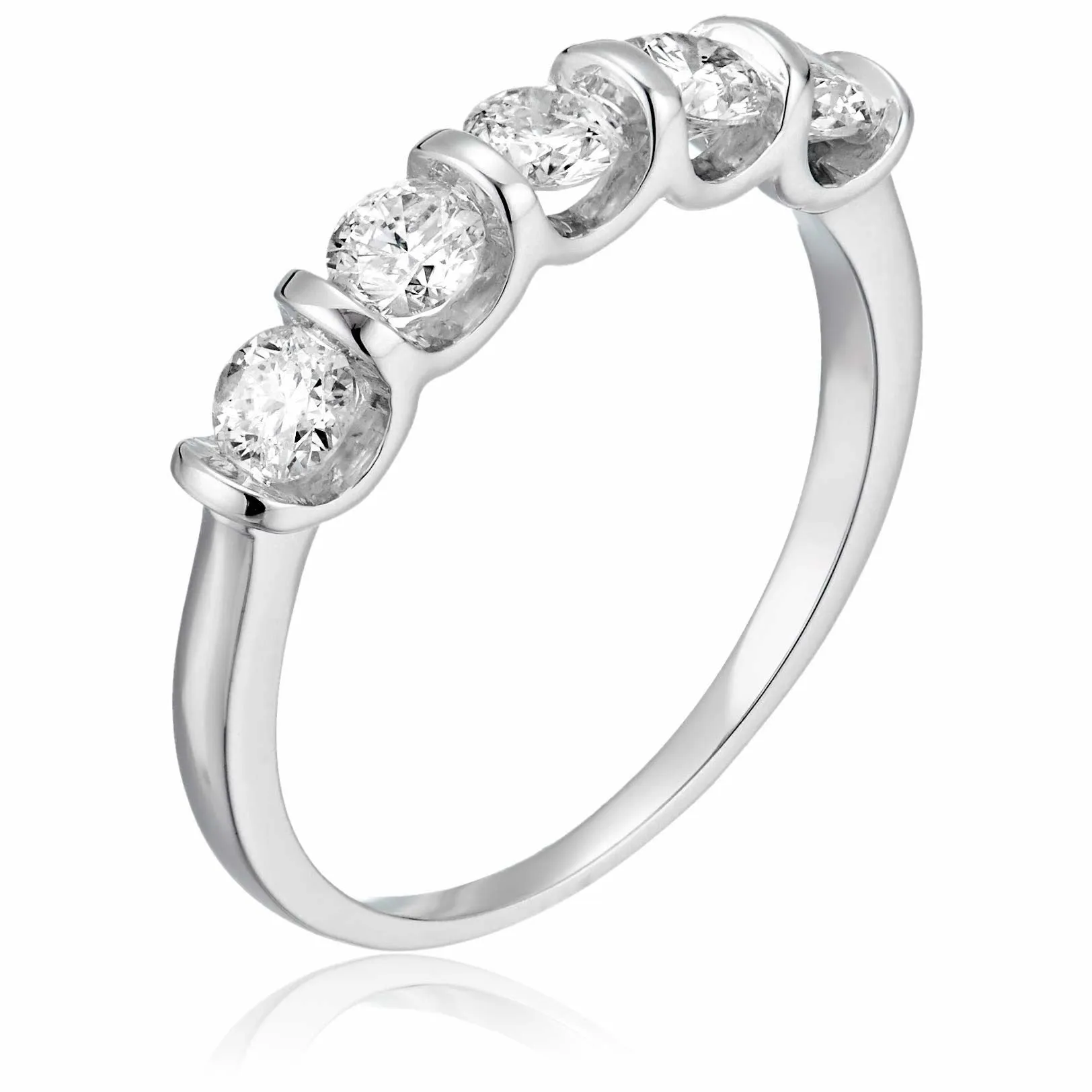 1 cttw 5 Stone Champagne Diamond Ring 14K White Gold Engagement Channel Set