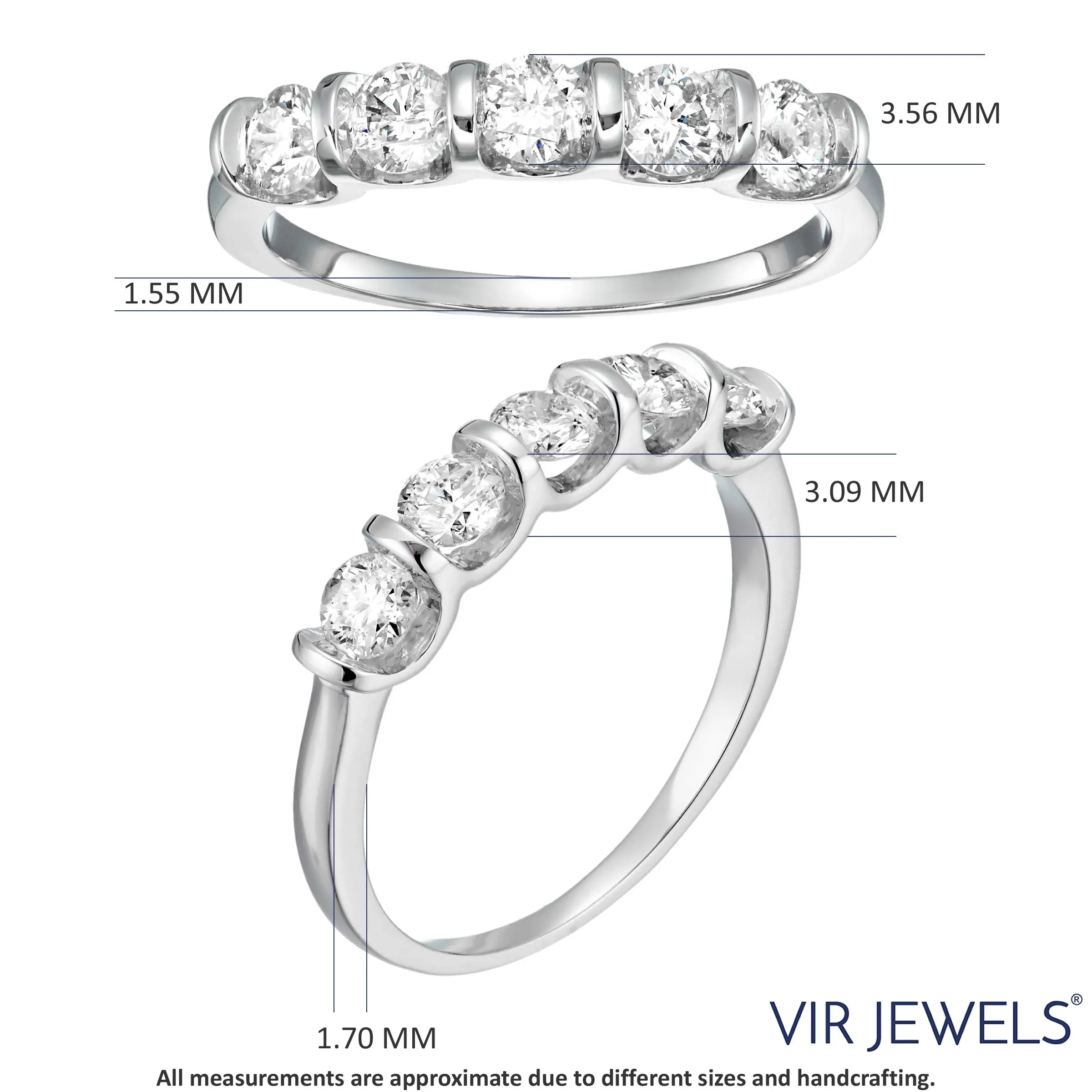 1 cttw 5 Stone Champagne Diamond Ring 14K White Gold Engagement Channel Set