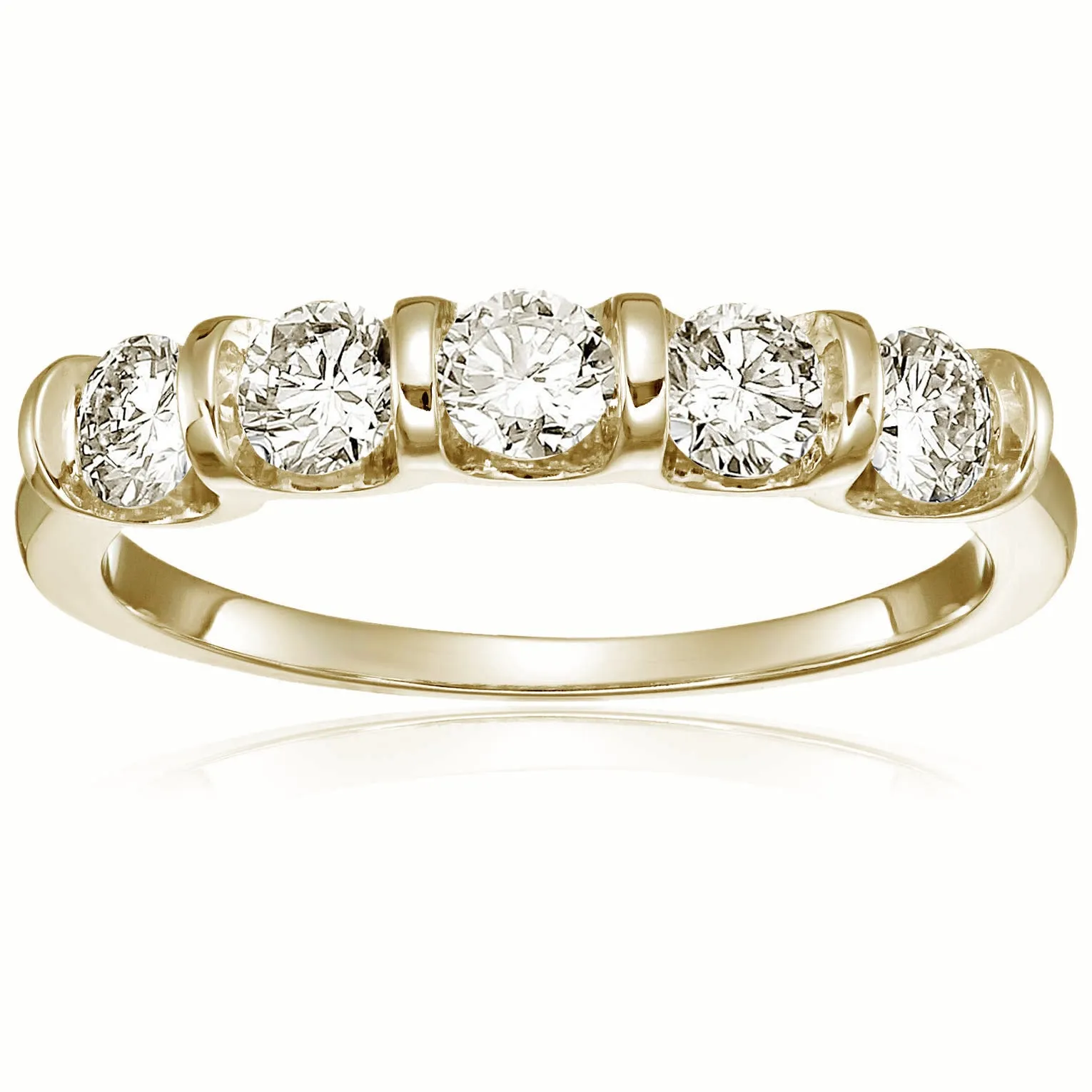 1 cttw 5 Stone Champagne Diamond Ring 14K White Gold Engagement Channel Set