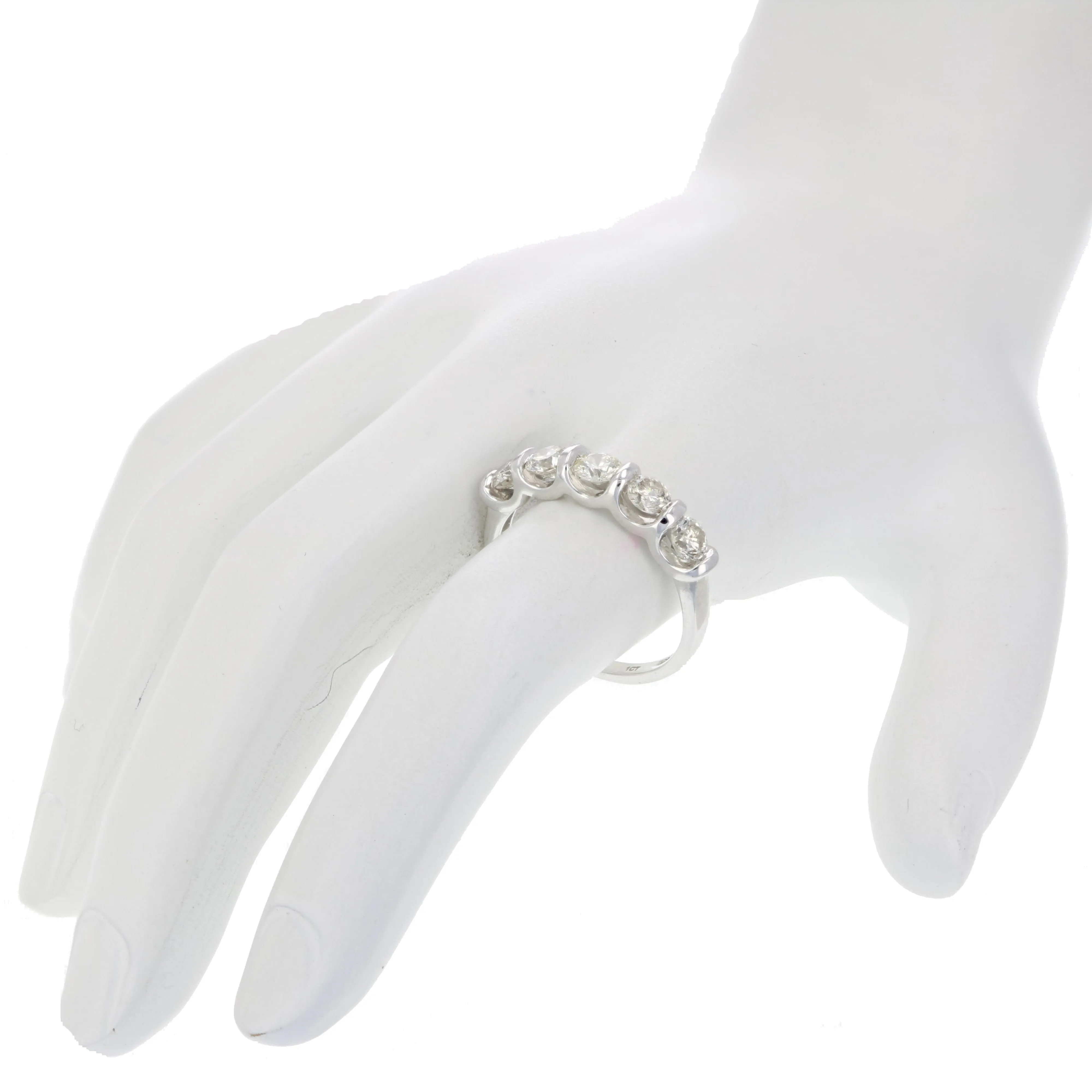 1 cttw 5 Stone Champagne Diamond Ring 14K White Gold Engagement Channel Set