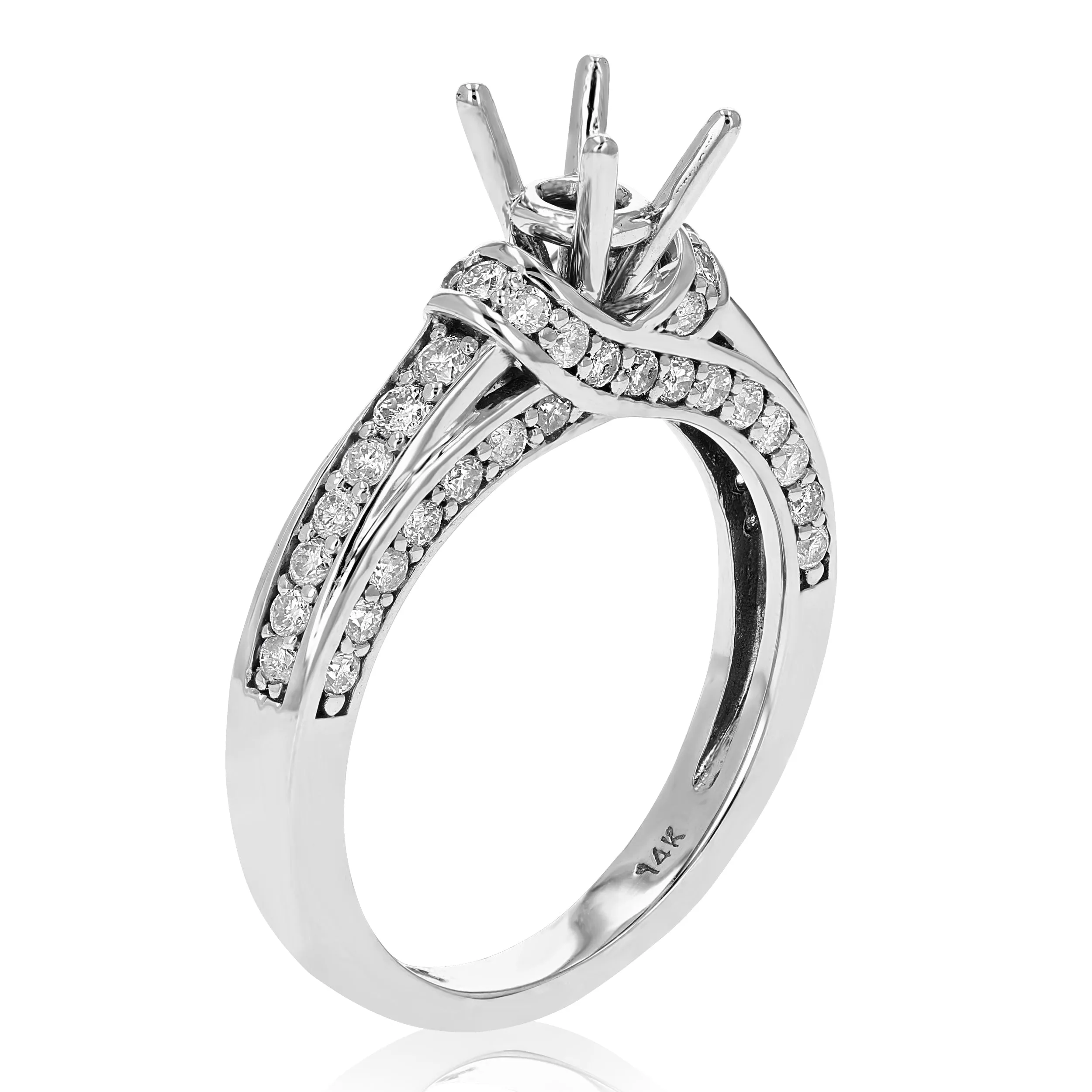 1 cttw Semi Mount Diamond Engagement Ring 14K White Gold Round Bridal