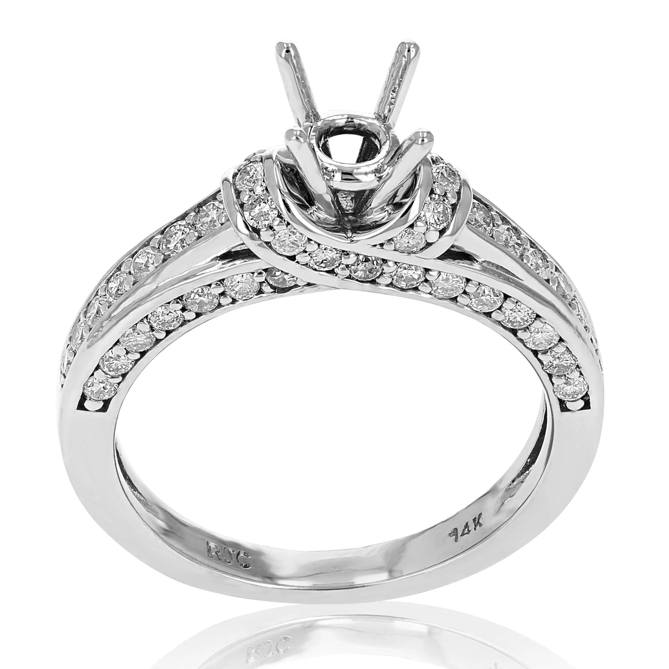 1 cttw Semi Mount Diamond Engagement Ring 14K White Gold Round Bridal