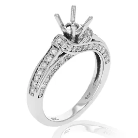 1 cttw Semi Mount Diamond Engagement Ring 14K White Gold Round Bridal