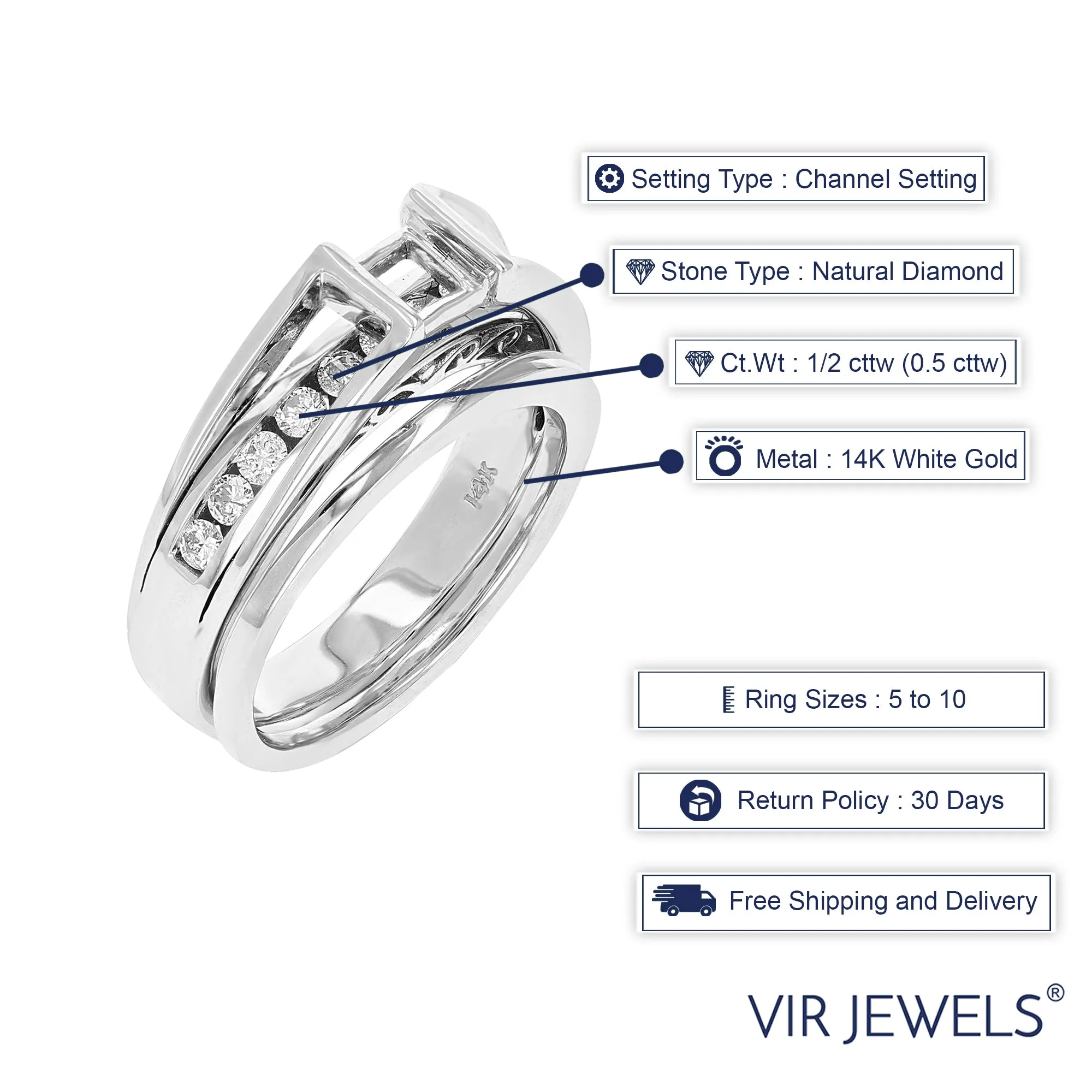 1/2 cttw Diamond Semi Mount Wedding Bridal Set 14K White Gold Princess