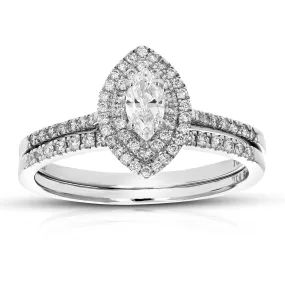1/2 cttw Marquise Cut Lab Grown Diamond Bridal Set 74 Stones 14K White Gold Prong Set 3/4 Inch