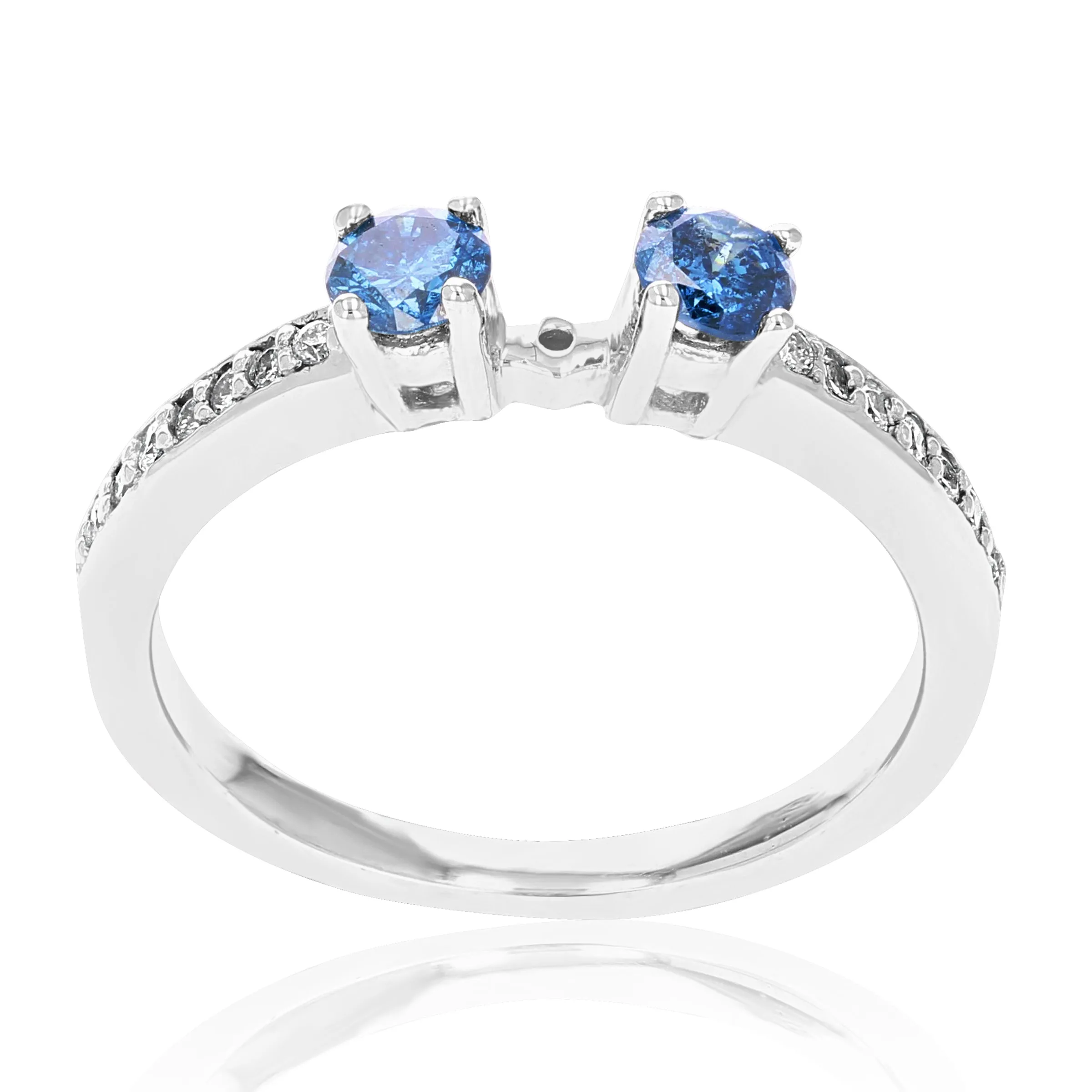1/3 cttw Semi Mount Blue and White Diamond Engagement Ring 14K White Gold