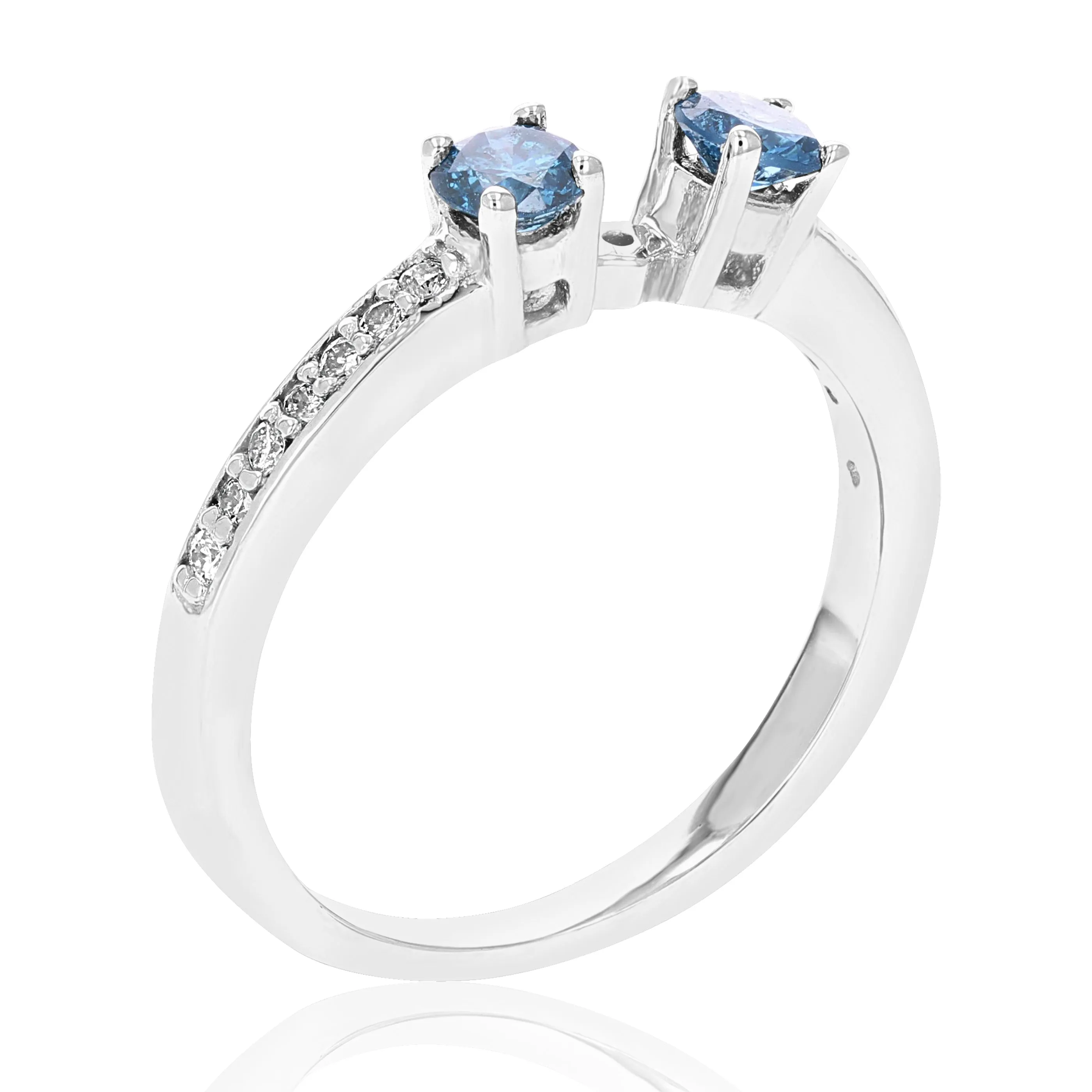 1/3 cttw Semi Mount Blue and White Diamond Engagement Ring 14K White Gold