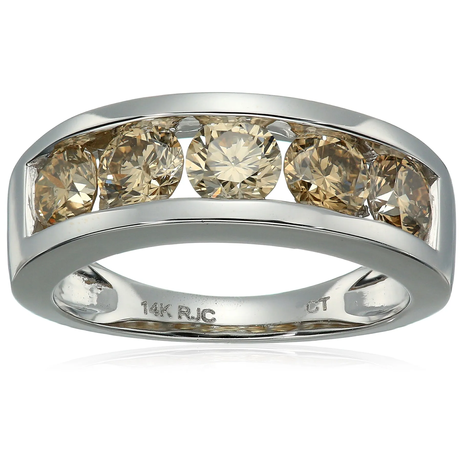 1.50 cttw 5 Stones Champagne Diamond Wedding Band 14K Gold Channel