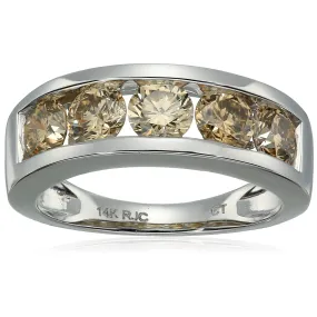1.50 cttw 5 Stones Champagne Diamond Wedding Band 14K Gold Channel