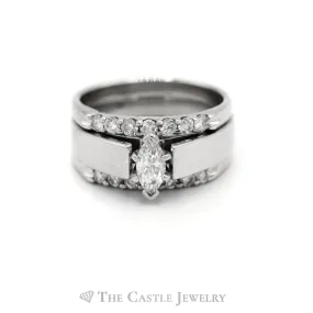 1cttw Marquise Diamond Soldered Bridal Set with Diamond Bands in 14k White Gold