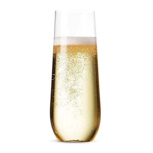36 Pack Stemless Plastic Champagne Flutes Disposable 9 Oz Clear Plastic Toasting Glasses Shatterproof Recyclable and BPA-Free