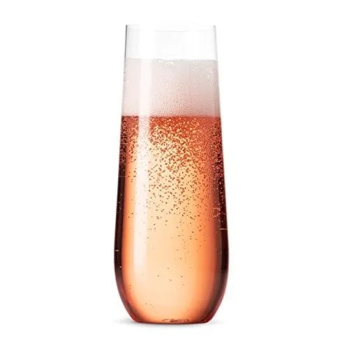 36 Pack Stemless Plastic Champagne Flutes Disposable 9 Oz Clear Plastic Toasting Glasses Shatterproof Recyclable and BPA-Free