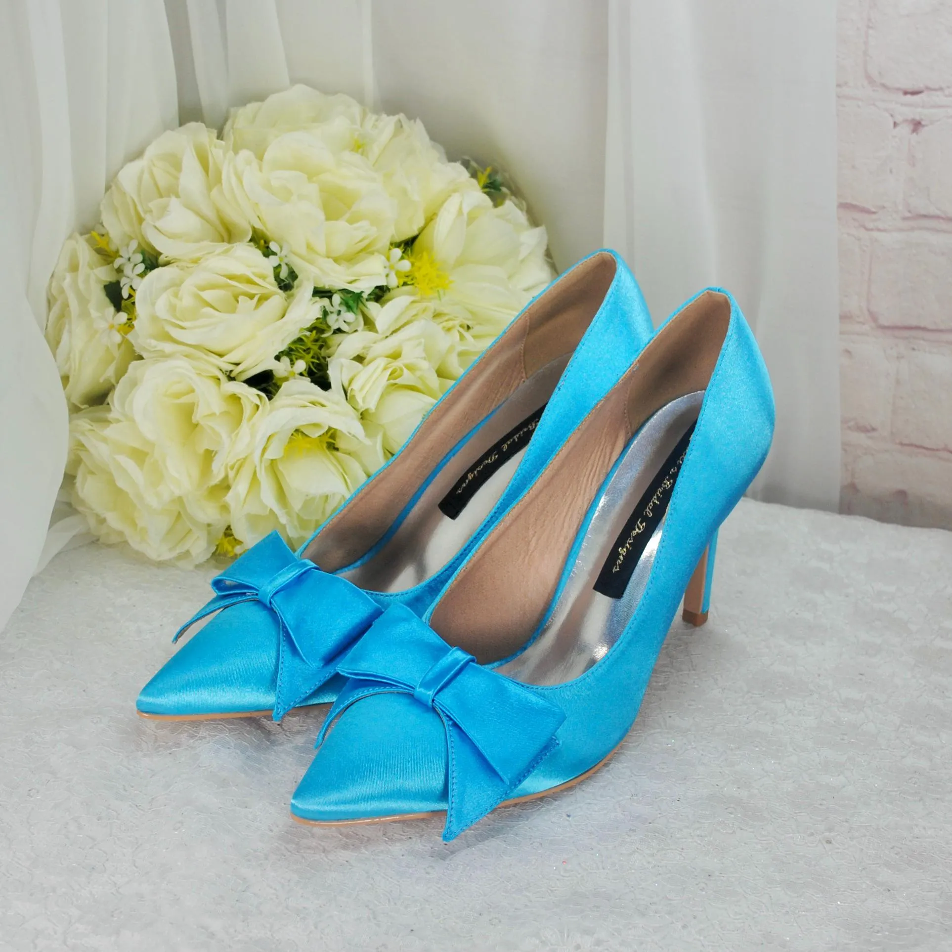 Aqua Blue Satin Heels  & Matching Fascinator