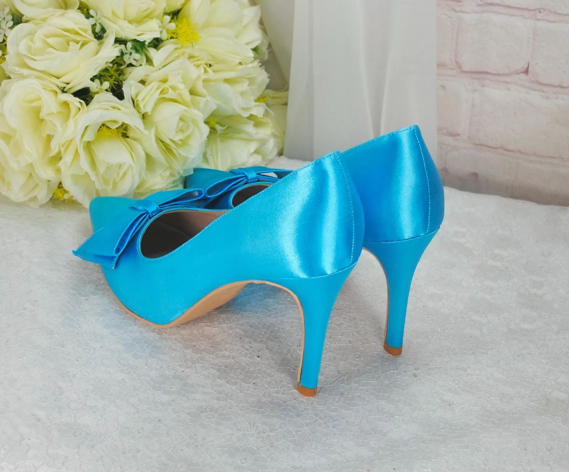 Aqua Blue Satin Heels  & Matching Fascinator