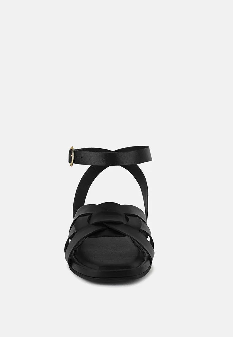 ASHTON Black Flat Ankle Strap Sandals