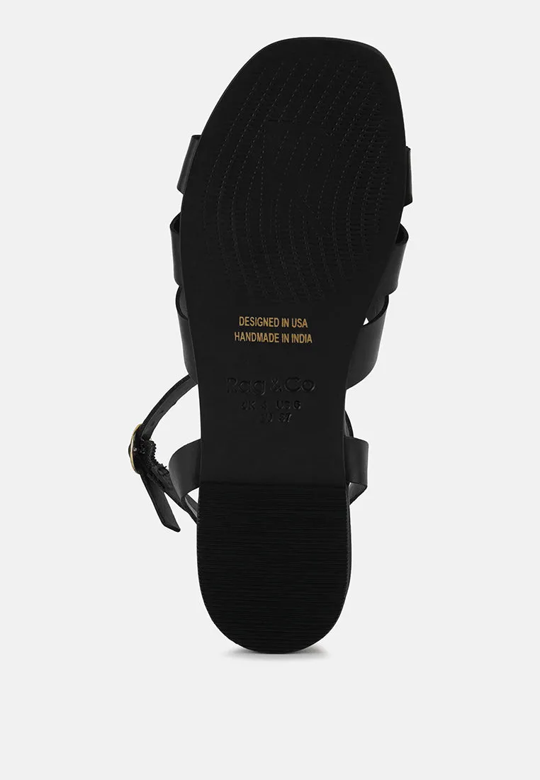 ASHTON Black Flat Ankle Strap Sandals