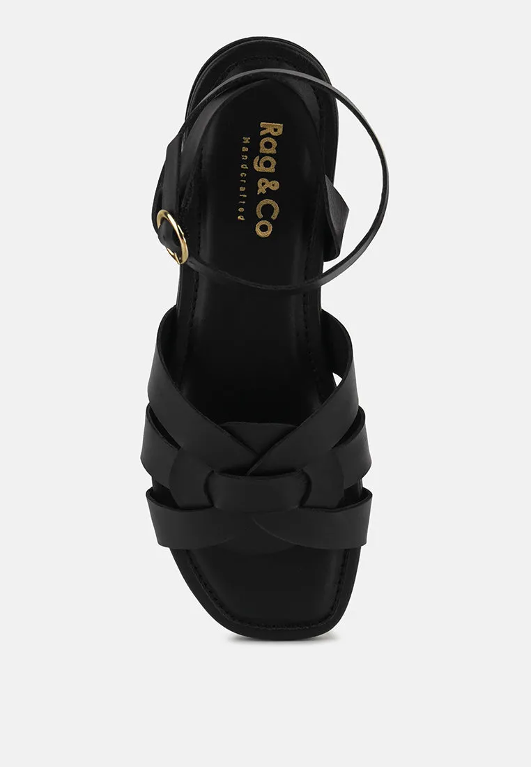 ASHTON Black Flat Ankle Strap Sandals