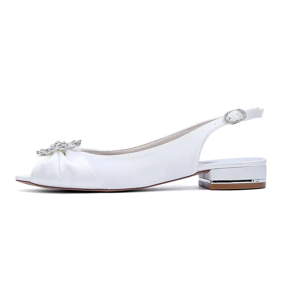 Ballet Flats Pleated Satin Wedding Shoes Peep Toe Slingback Bridal Shoes
