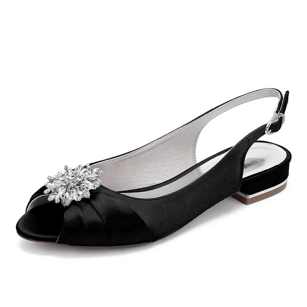 Ballet Flats Pleated Satin Wedding Shoes Peep Toe Slingback Bridal Shoes