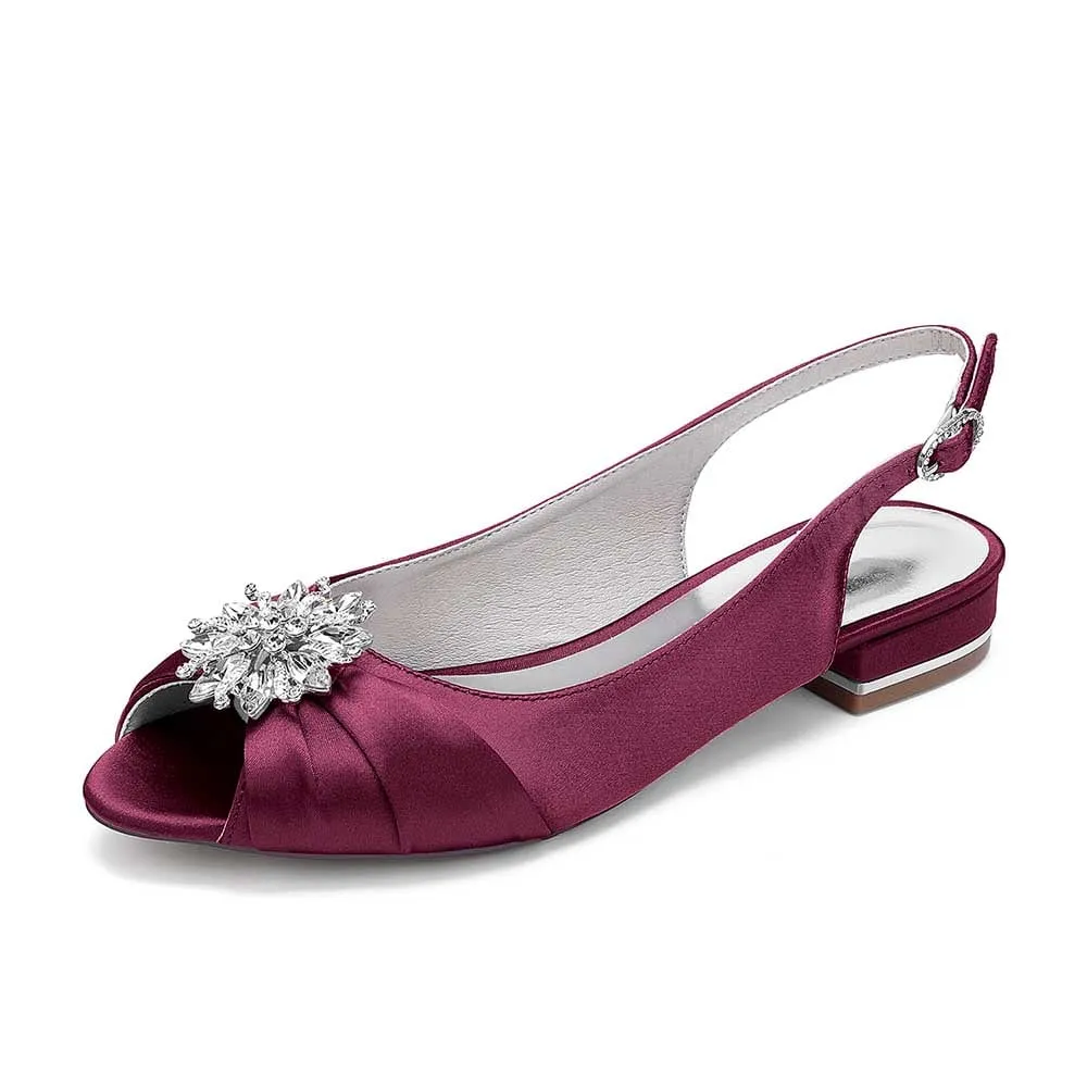 Ballet Flats Pleated Satin Wedding Shoes Peep Toe Slingback Bridal Shoes