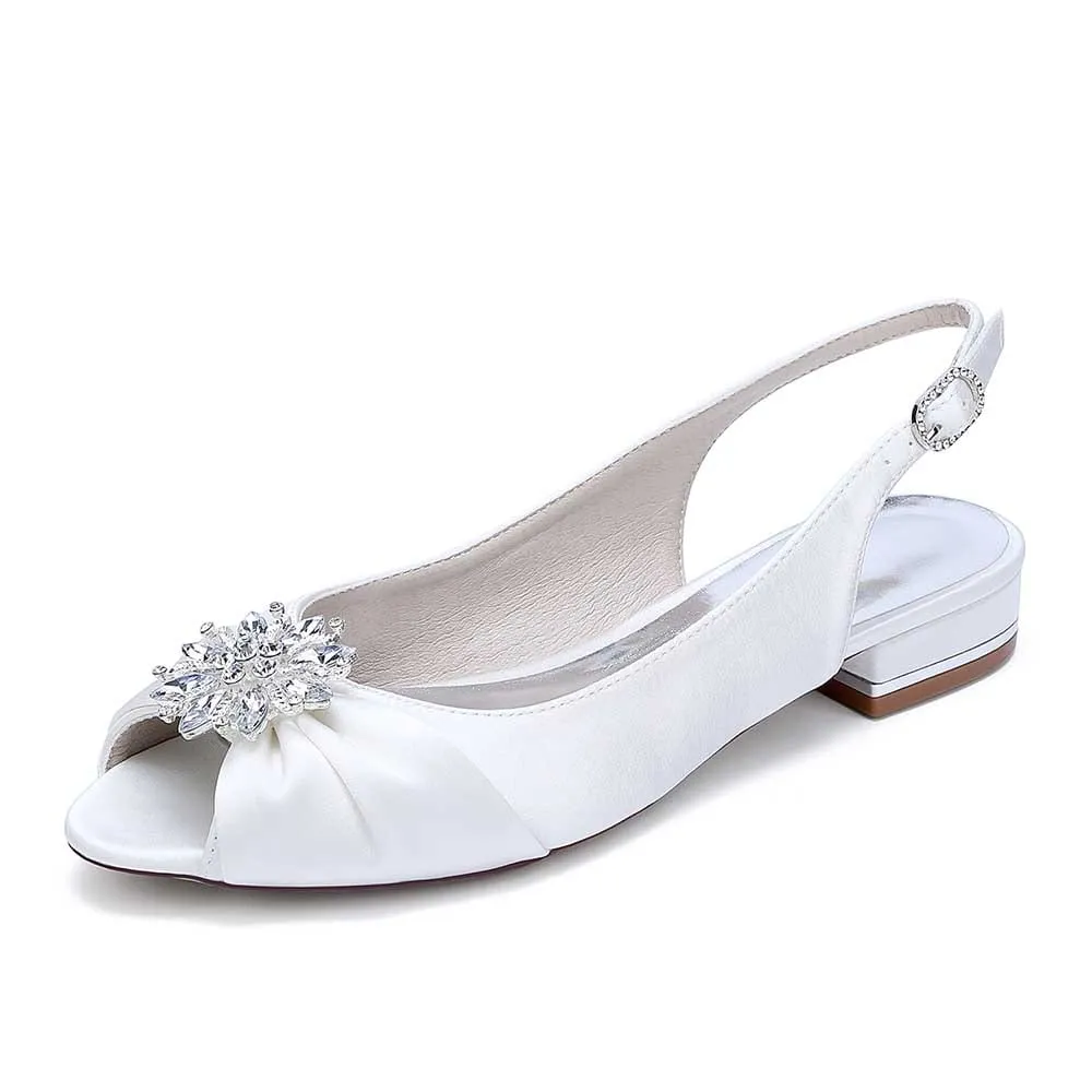 Ballet Flats Pleated Satin Wedding Shoes Peep Toe Slingback Bridal Shoes
