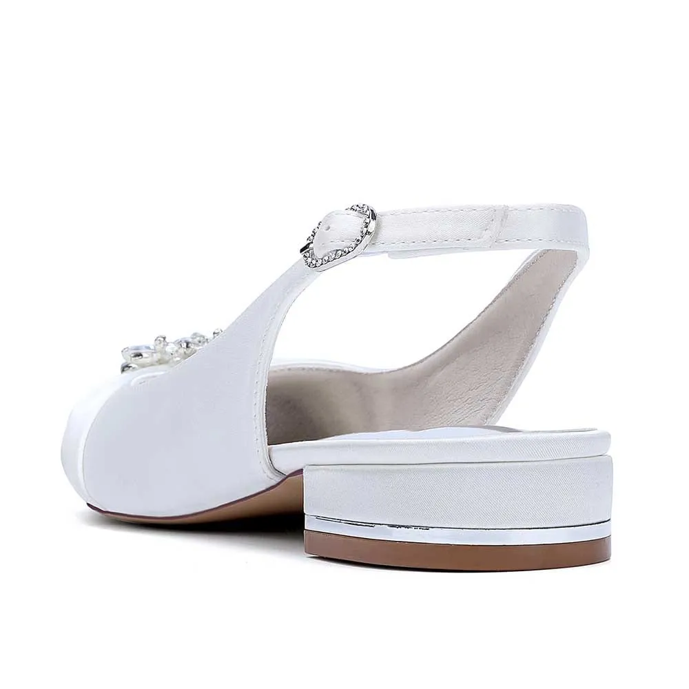 Ballet Flats Pleated Satin Wedding Shoes Peep Toe Slingback Bridal Shoes
