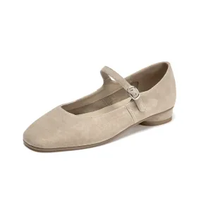 BeauToday Retro Suede Round Toe Mary Janes Flat with Buckle Strap for Women