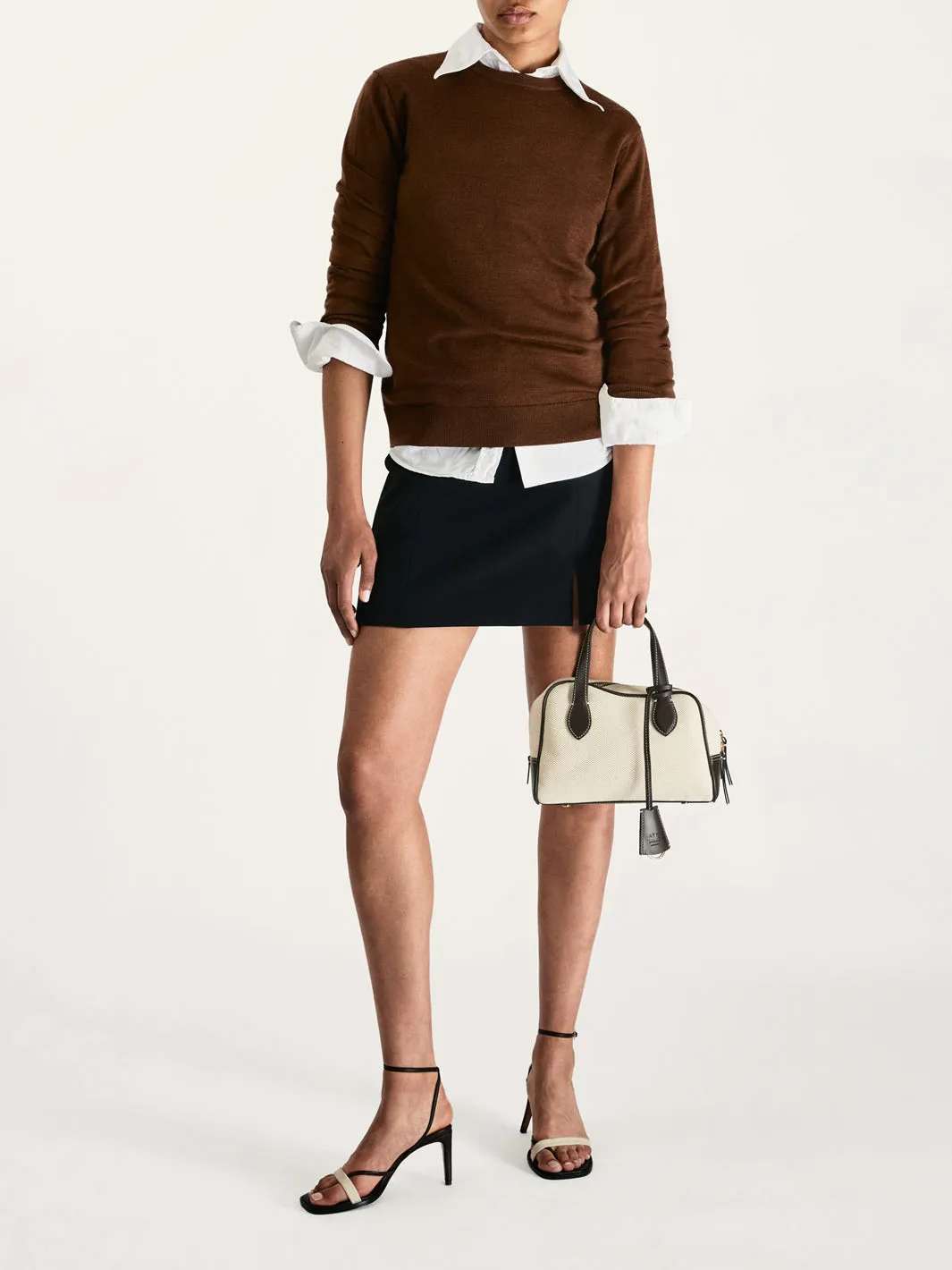 Belfiore Walnut/Ecru Nappa/Canvas Strappy heeled sandals