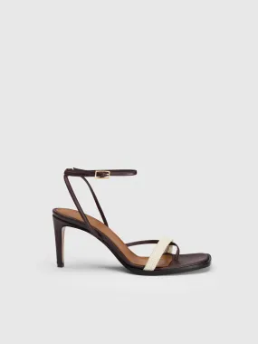Belfiore Walnut/Ecru Nappa/Canvas Strappy heeled sandals
