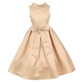 Big Girls Champagne Bridal Dull Satin Rhinestone Flower Christmas Dress 8-12
