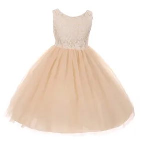 Big Girls Champagne Lace Tulle Sleeveless Easter Dress 8-12