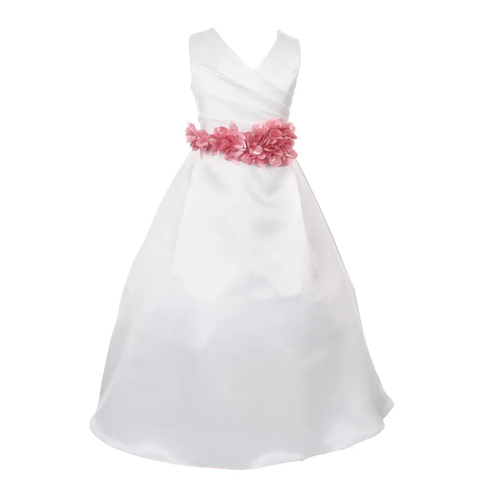 Big Girls Multi Color Choice Flower Sash Bridal Junior Bridesmaid Dress 8-16