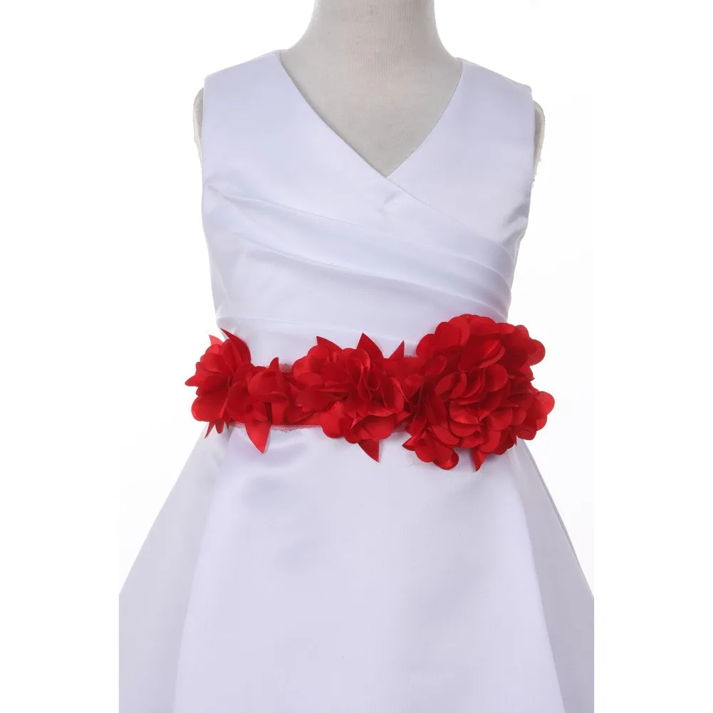 Big Girls White Royal Blue Flower Sash Full Bridal Junior Bridesmaid Dress 16