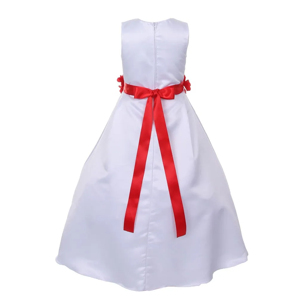 Big Girls White Royal Blue Flower Sash Full Bridal Junior Bridesmaid Dress 16