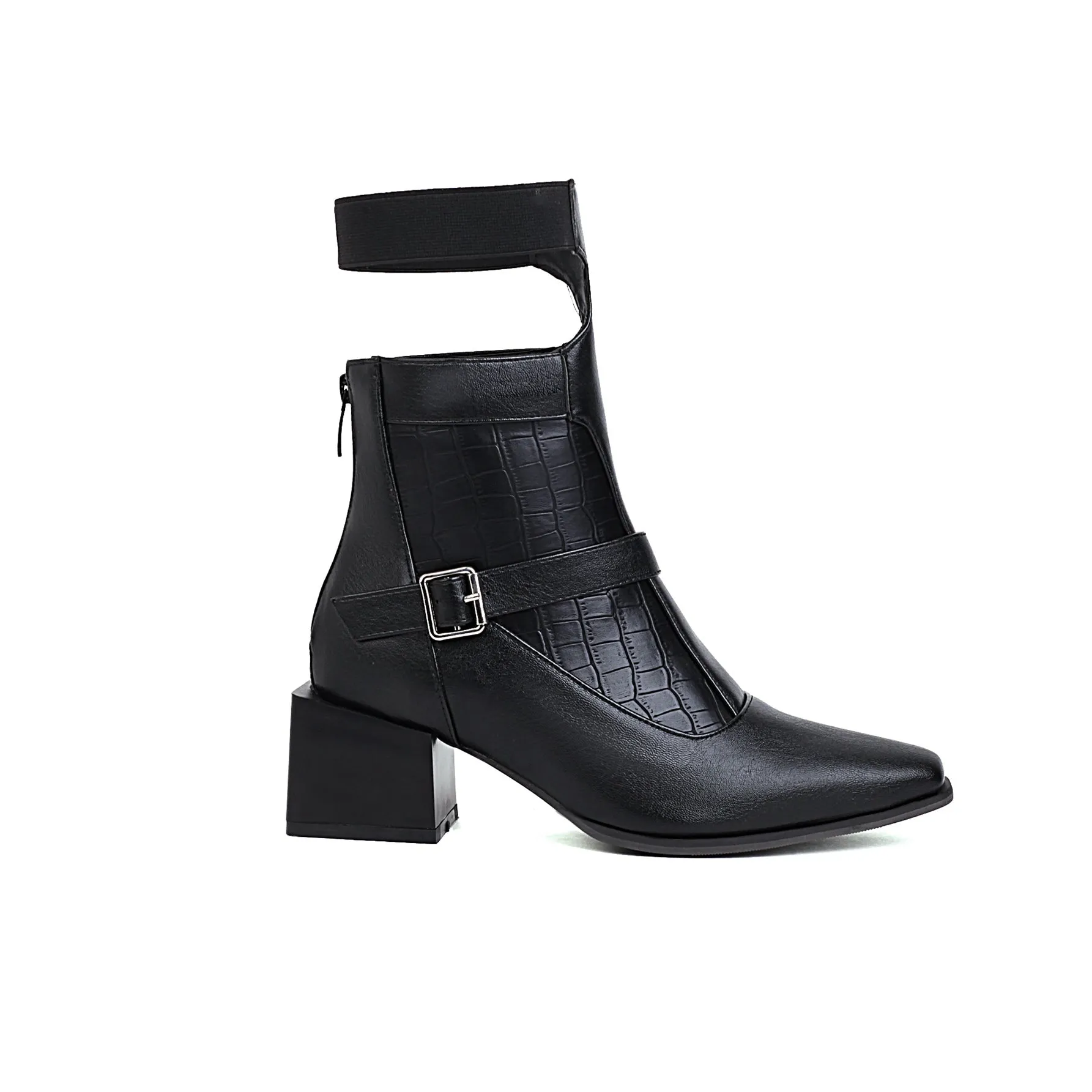 Bigsizeheels Asxl magazine square toe leather ankle boots - Black