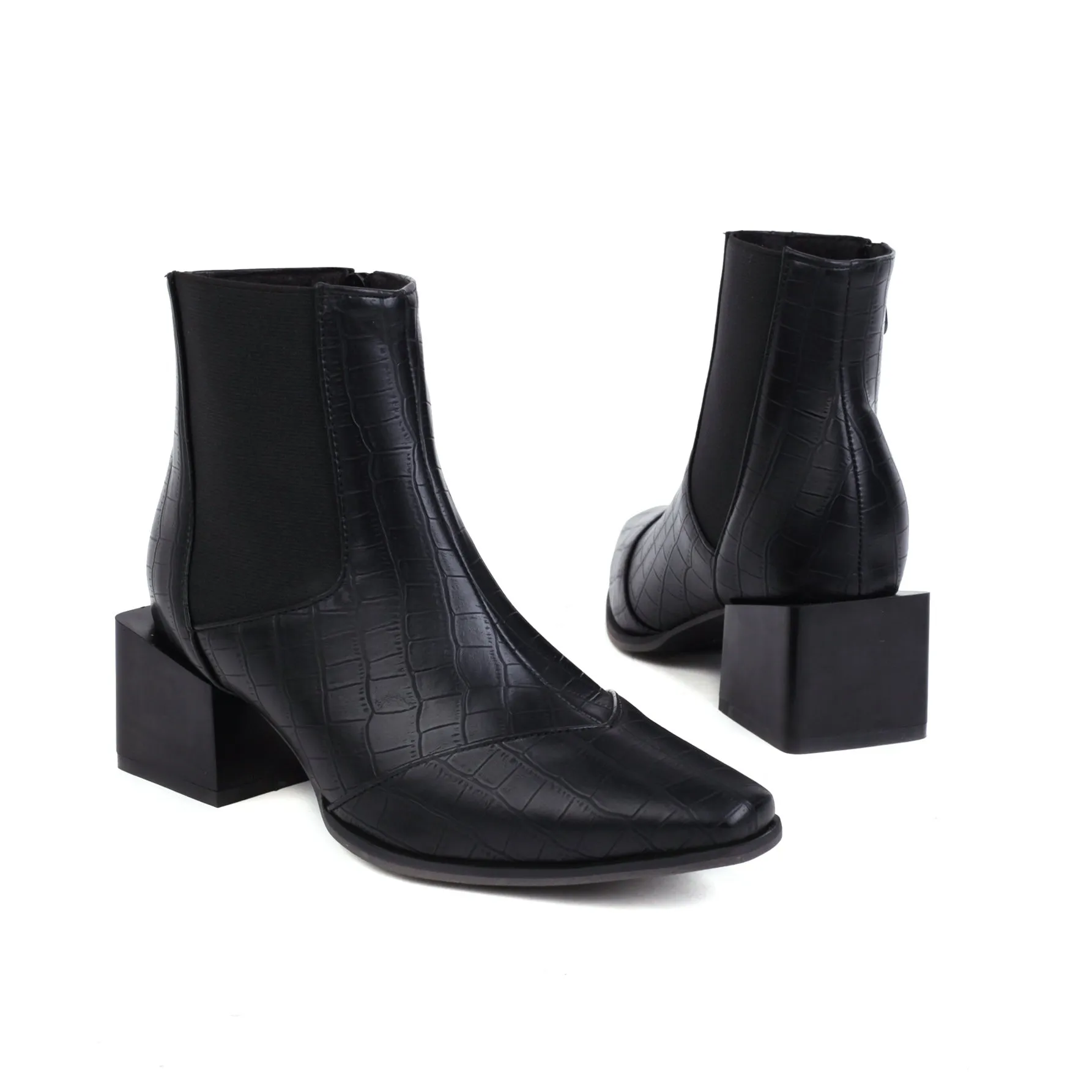 Bigsizeheels Elastic square heel ankle boots - Black