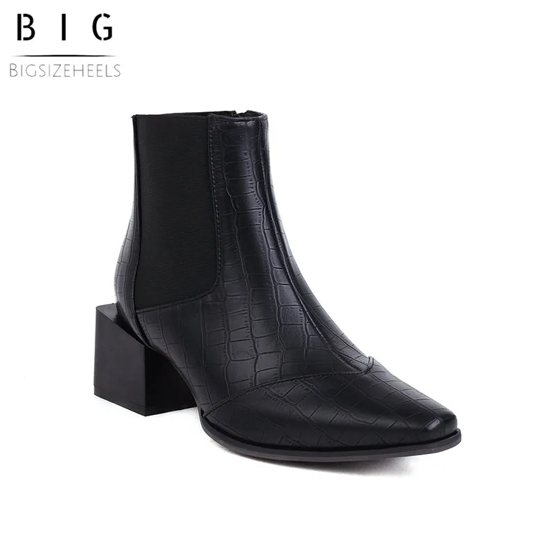 Bigsizeheels Elastic square heel ankle boots - Black