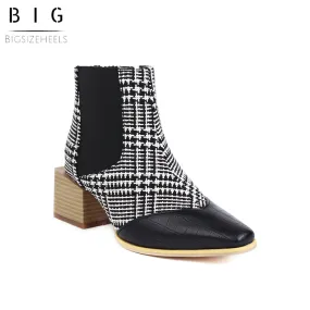 Bigsizeheels Elastic square heel ankle boots - Houndstooth