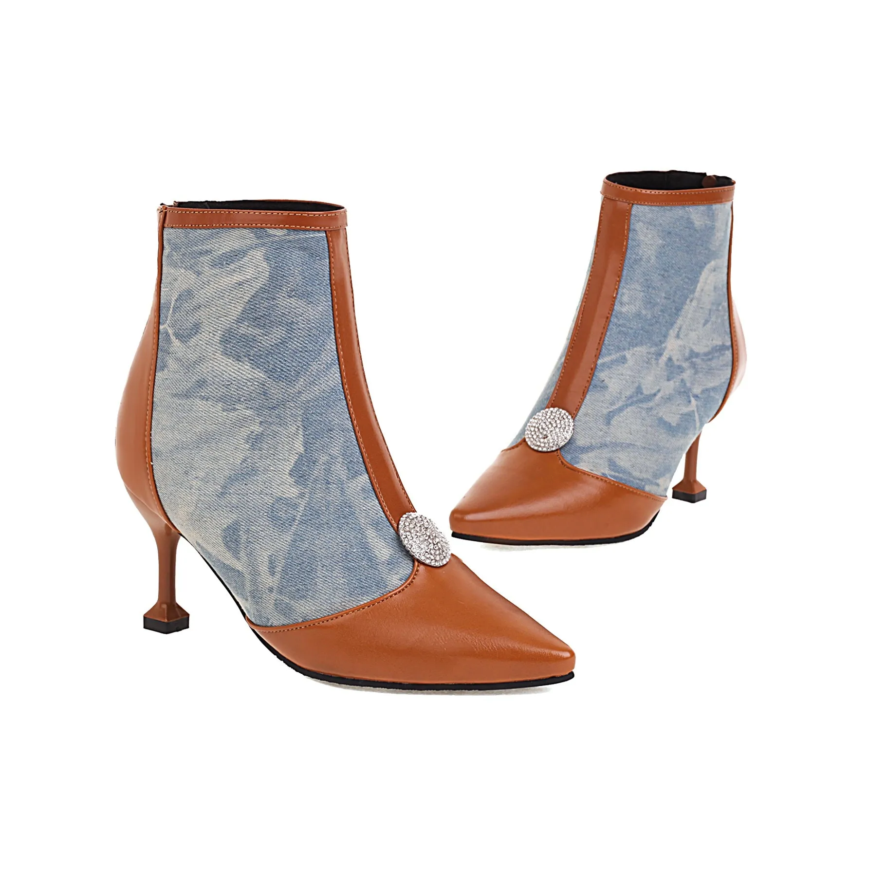 Bigsizeheels Pointed-toe Classy Ankle Boots - Brown
