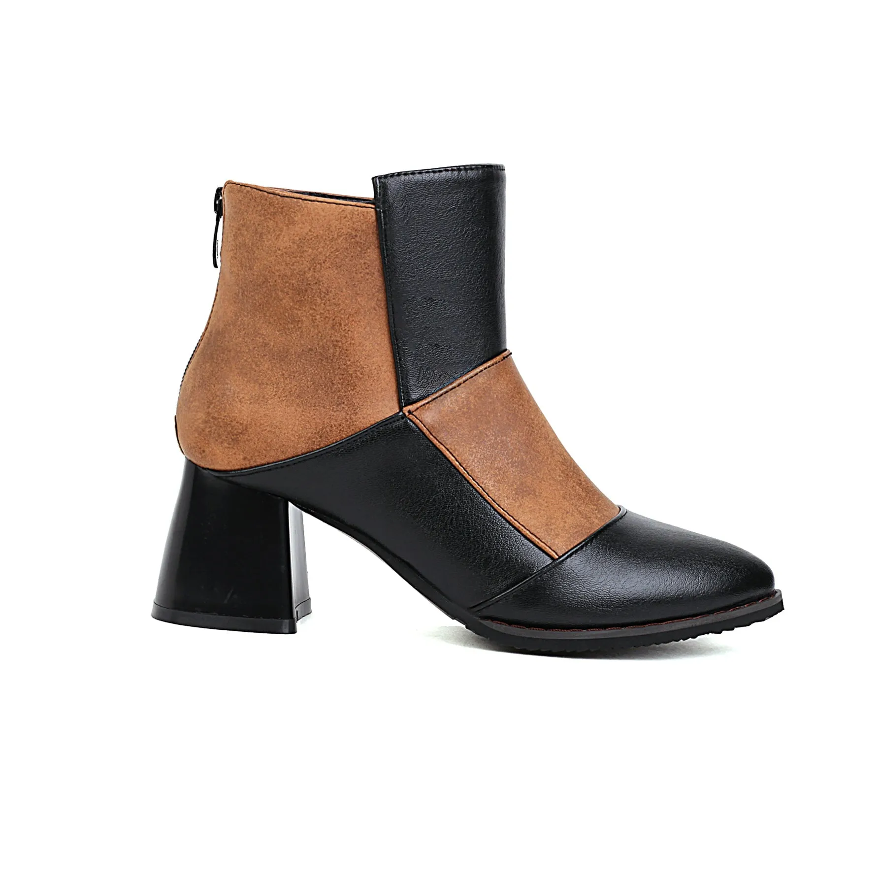 Bigsizeheels Retro thick heel Ankle Boots - Brown