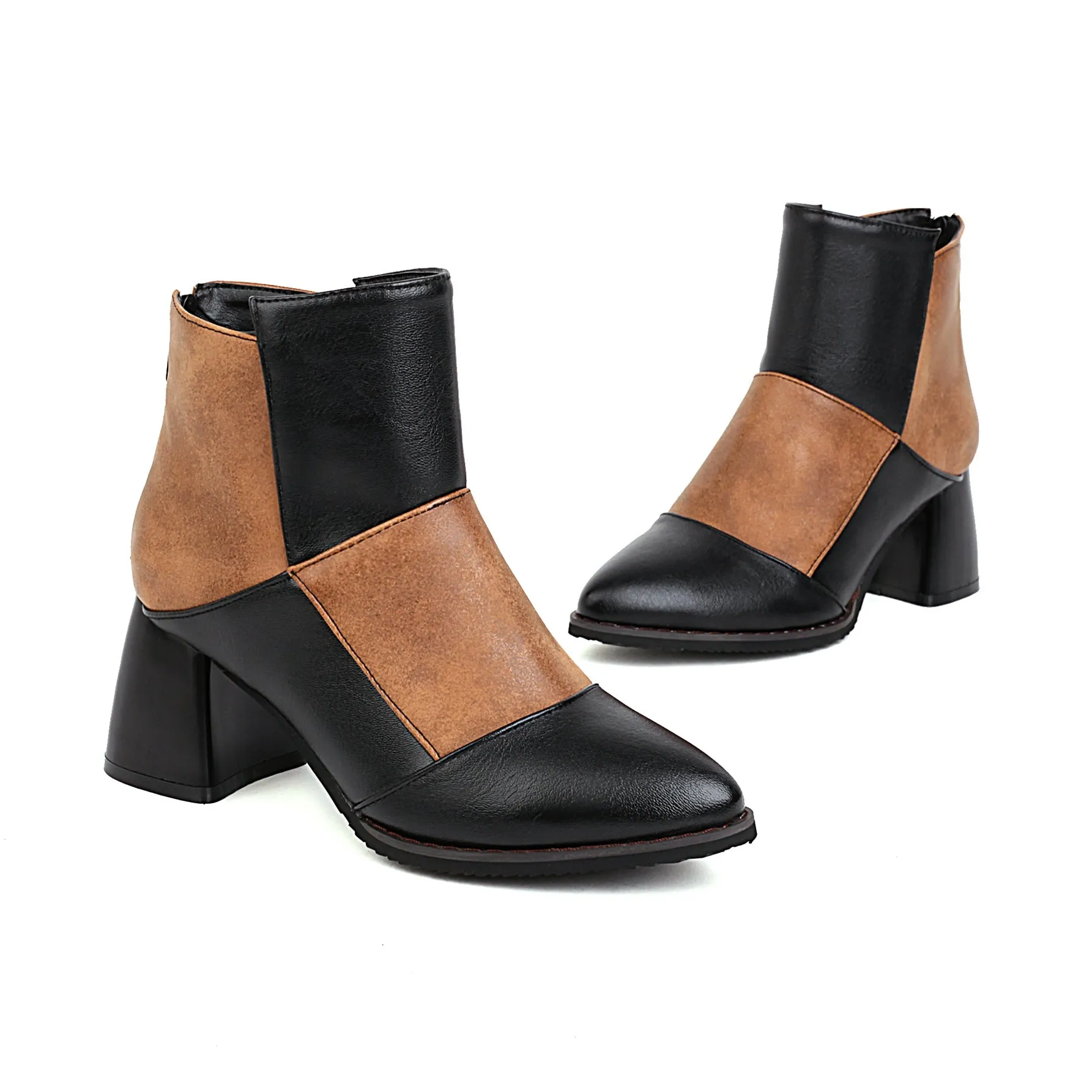 Bigsizeheels Retro thick heel Ankle Boots - Brown