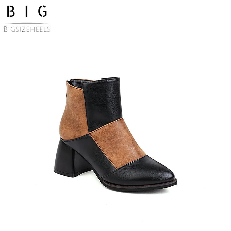 Bigsizeheels Retro thick heel Ankle Boots - Brown