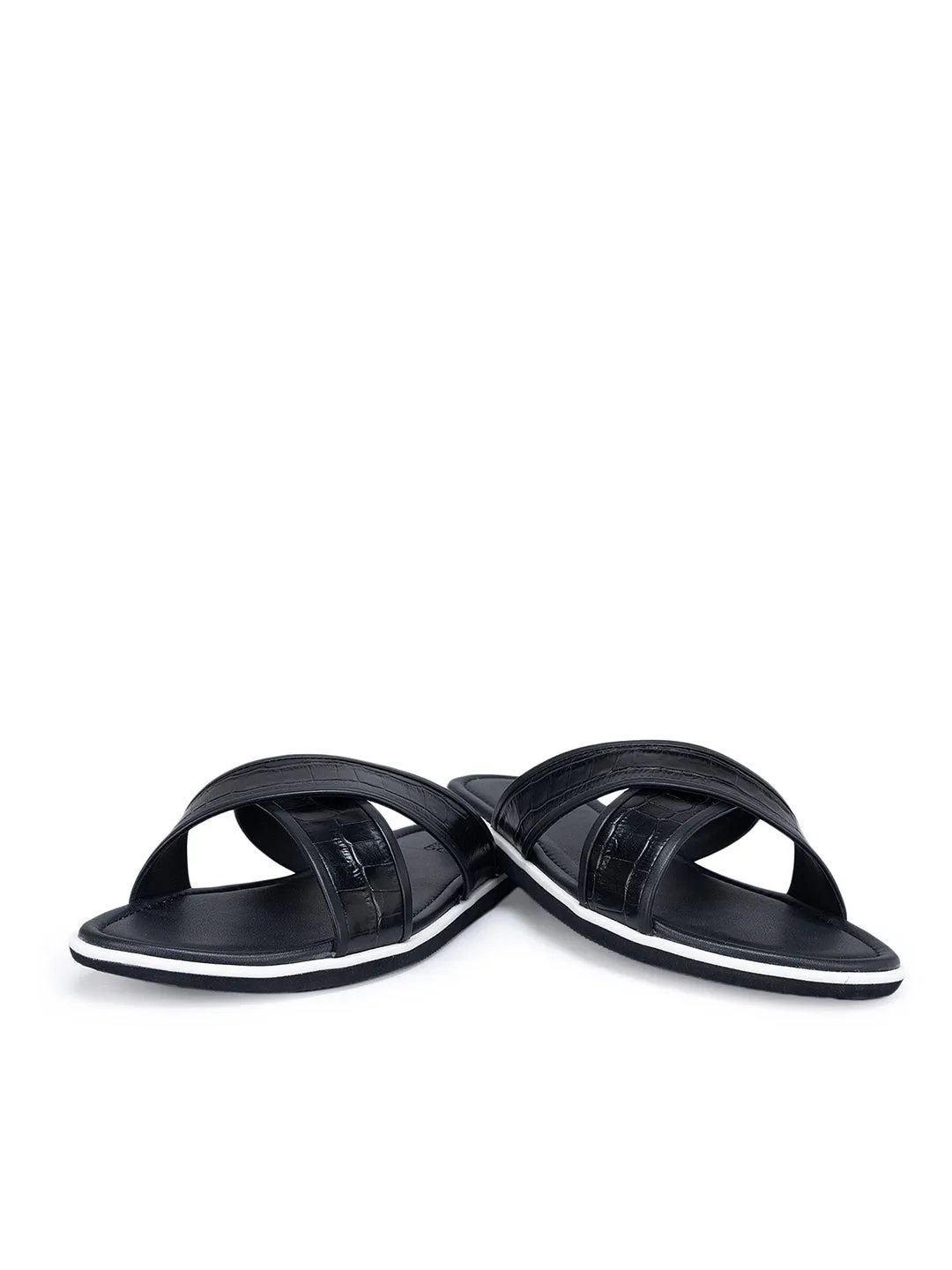 Black Croco Textured Sliders