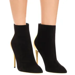 Black Point Toe Suede Patchwork High Heel Ankle Boots