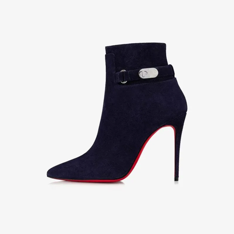 Blue Waxed Suede Ankle Boots