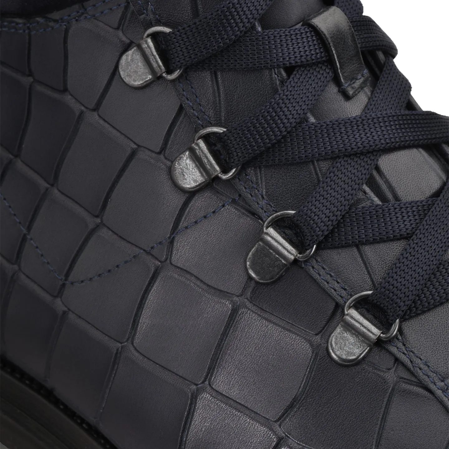 Blue Winter Crocodile-Embossed Leather Boots with Fur Lining