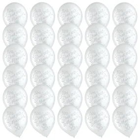 Bridal Party Supplies - White & Silver Latex Balloon Wedding Decorations, 30 Count